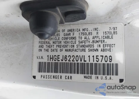 1997 Honda Civic Dx из США, поврежденный, VIN 1HGEJ6220VL115709